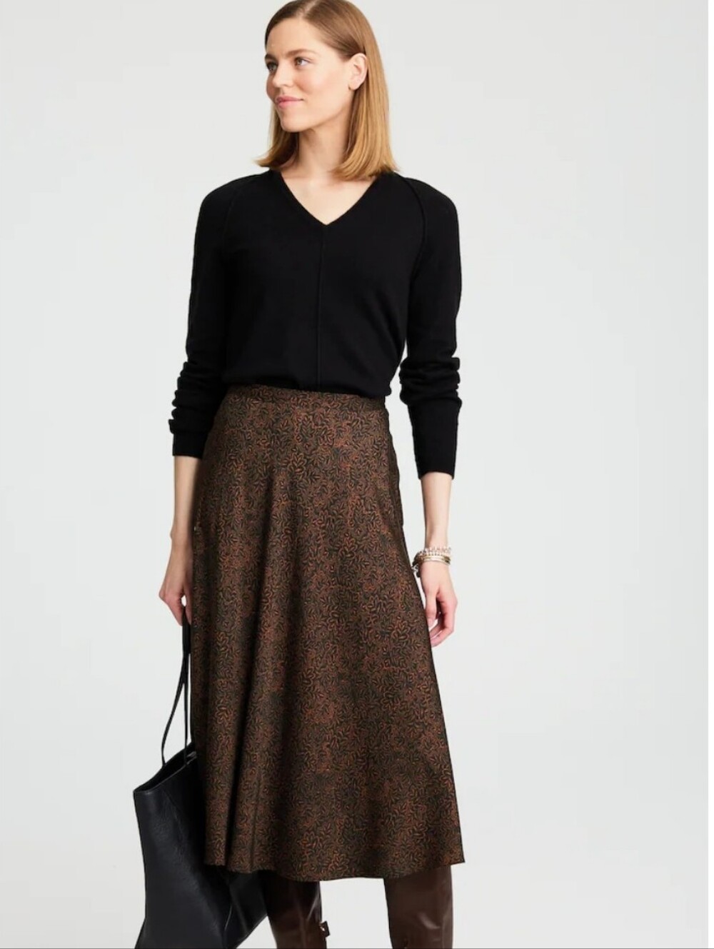 J.Jill Floral Filigree Print A-Line Midi Skirt